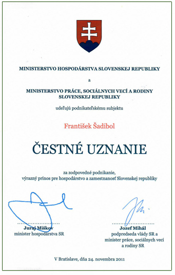 cestne uznanie frantisek sadibol